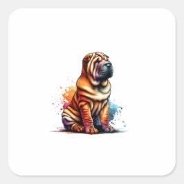 Adesivo Quadrado Cão Shar Pei Chinês