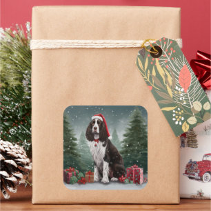 Adesivo Quadrado Cão Springer Spaniel na Neve Natal