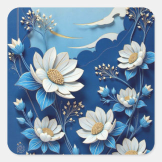 Adesivo Quadrado Capa de telefone de Porcelana Azul e Branco - Ch T