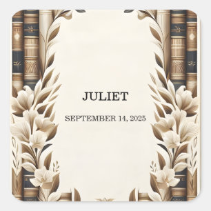 Adesivo Quadrado Capa do Clube do Livro Retro em Inglês Antigo Chá 