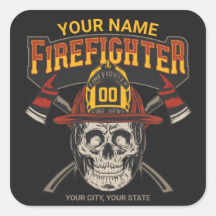Adesivo Quadrado Capacete de Caveira Personalizado de Bombeiro Ax 