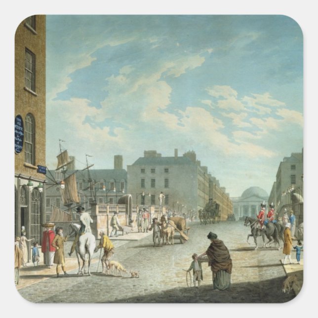 Adesivo Quadrado Capel Street com a Royal Exchange, Dublin, 1800 (Frente)