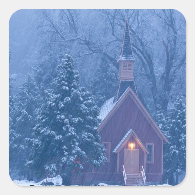 Adesivo Quadrado Capela histórica do Vale do Yosemite durante a pes (Frente)