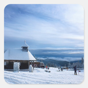 Adesivo Quadrado Capela na Montanha da Neve dos Alpes