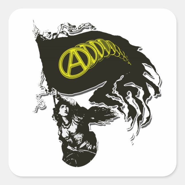 Adesivo Quadrado Capitalista Anarquo Bandeira Atraída com Lady Libe (Frente)