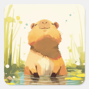 Adesivo Quadrado Capivara Aproveitando a Água