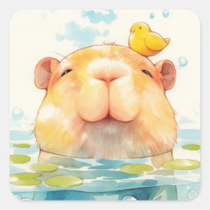 Adesivo Quadrado Capivara e Amigo Pássaro