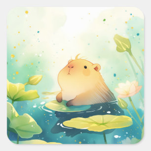 Adesivo Quadrado Capivara Flutuando em Êxtase