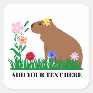 Adesivo Quadrado Capivara Fofa E Flores
