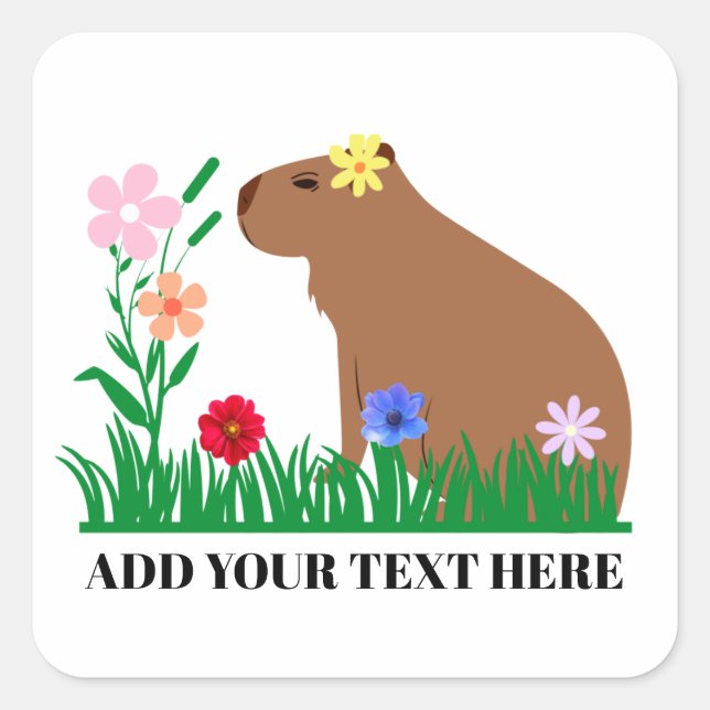 Adesivo Quadrado Capivara Fofa E Flores  (Frente)