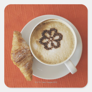 Adesivo Quadrado Cappuccino com chocolate e um croissant, Italia