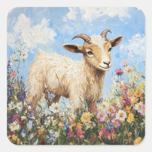 Adesivo Quadrado Caprino Cinto Cercado Por Flores Selvagens