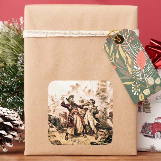 Adesivo Quadrado Captura, Pirata Barba Negra, Vingança da Rainha An (Feriado)