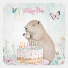 Adesivo Quadrado Capybara Cakefest Kids Party Sticker - Personaliza