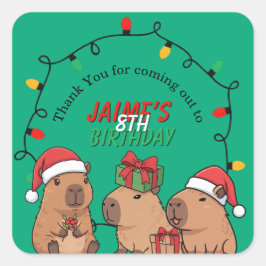 Adesivo Quadrado Capybara Christmas Lights Birthday Party 