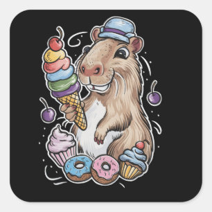 Adesivo Quadrado capybara doce rosquinha cupcakes doces
