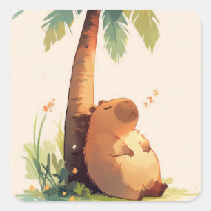 Adesivo Quadrado Capybara Napping Sob Palm Tree