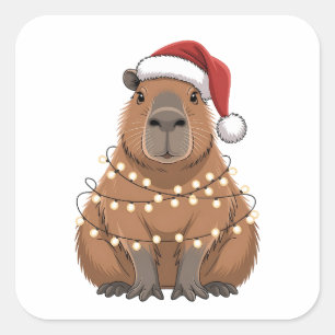 Adesivo Quadrado Capybara Xmas Correspondendo a Papais noeis Engraç