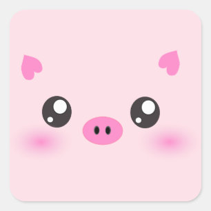 Adesivo Quadrado Cara bonito do porco - minimalismo do kawaii