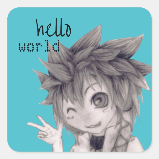 Adesivo Quadrado Cara de Anime Vestindo, Desenho Original (Frente)