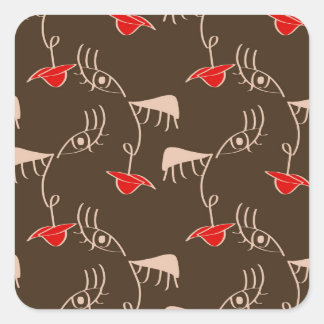 Adesivo Quadrado Cara de mulher de uma linha: padrão de abstrato.