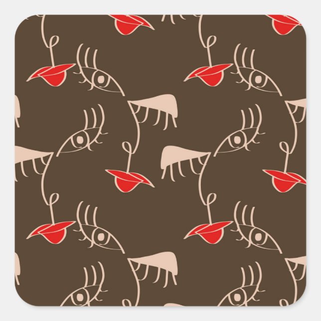 Adesivo Quadrado Cara de mulher de uma linha: padrão de abstrato. (Frente)