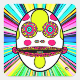Adesivo Quadrado Cara de ovo psicodélico colorido v1