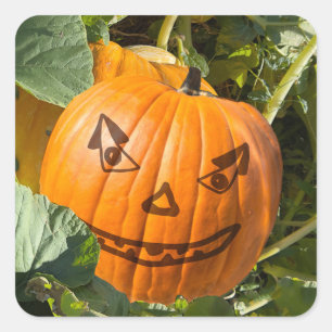 Adesivo Quadrado Cara de sorriso de Halloween Pumpkin Jack-o-lanter