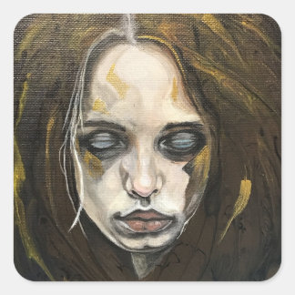 Adesivo Quadrado Cara de tristeza, trabalho de arte