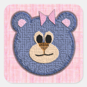 Adesivo Quadrado Cara Textured rosa do urso de ursinho de Digitas