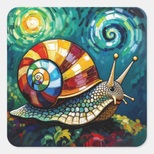 Adesivo Quadrado Caracol Caprichoso com Impasto Vibrante e Colorido