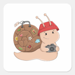 Adesivo Quadrado Caracol de Aventura com Câmera Desenho Animado Fof