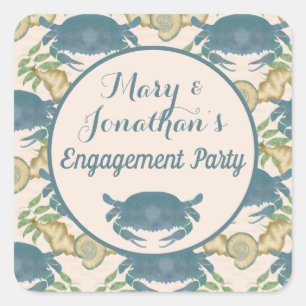 Adesivo Quadrado Caranguejo Banquete-Aquarela Caranguejos Azuis, No