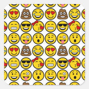 Adesivo Quadrado Caras da emoção do teste padrão de Emoji do