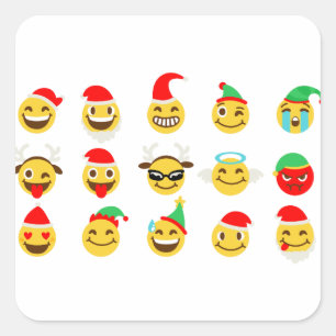 Adesivo Quadrado caras felizes do emoji do xmas