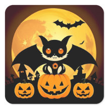 Caráter de Gato do Halloween Bonito com Pumpkins