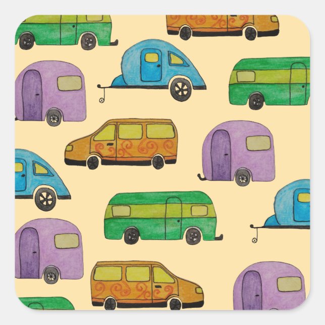 Adesivo Quadrado Caravanas de camping (Frente)