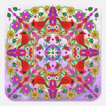 Cardeais Coloridos bonito e Flores Mandala