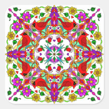 Cardeais Coloridos bonito e Flores Mandala
