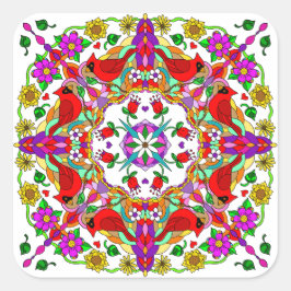Adesivo Quadrado Cardeais Coloridos bonito e Flores Mandala