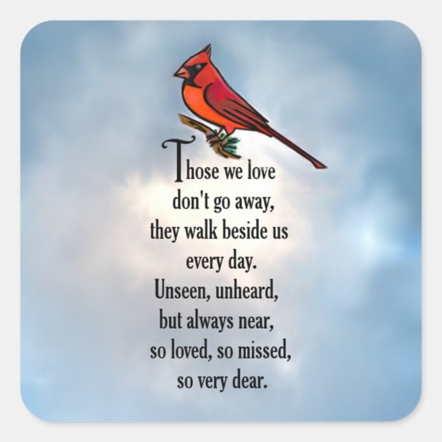 Adesivo Quadrado Cardeal Poema "Tão Amado" (Frente)