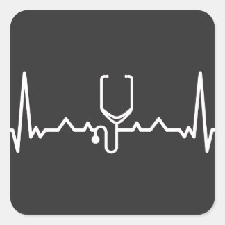 Adesivo Quadrado Cardiologista com ECG