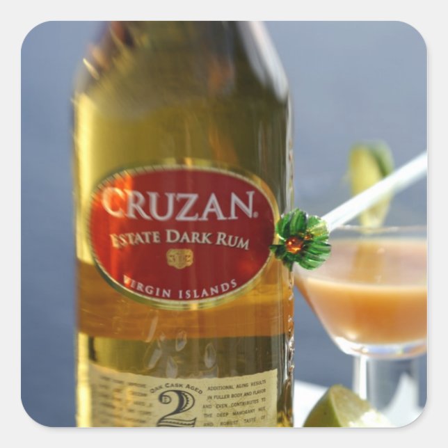 Adesivo Quadrado Caribe, Ilhas Virgens. Cruzan Estate Dark (Frente)