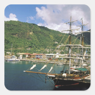 Adesivo Quadrado Caribe, Santa Lúcia, Soufriere. Barcos em