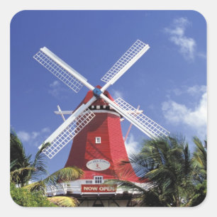 Adesivo Quadrado Caribenho, Aruba. Moinho Antigo, convertido em 'Mo