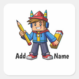 Adesivo Quadrado Caricatura de escuella colorida