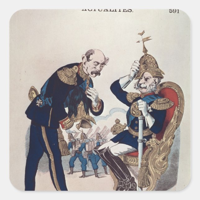 Adesivo Quadrado caricatura de Kaiser Wilhelm, da Prússia (Frente)