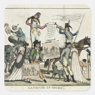 Adesivo Quadrado Caricatura de médicos quack que oferecem vacinas