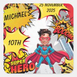 Adesivo Quadrado Caricatura de super-heróis vermelho e amarelo vibr