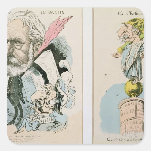 Adesivo Quadrado Caricaturas de Victor Hugo e Napoleão III (Frente)